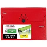 Five Star 6 Pocket Expanding File Organizer, Plastic Expandable File Folders with Pockets and Tab Inserts, Holds 11" x 8-1/2", Bungee Closure, Fire Red (72387)