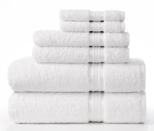 Book Cover COTTON CRAFT Ultra Soft Luxury 6 Piece Ringspun Cotton Towel Set, 580GSM, Heavyweight, 2 Bath Towels, 2 Hand Towels, 2 Washcloths, White