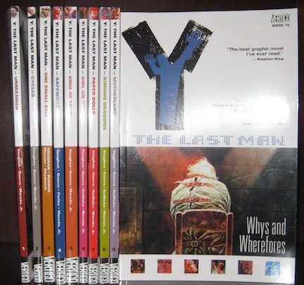 Y the Last Man Trade Paperback SET (Unmanned, Cyclops, One small step, safeword, ring of truth, girl on girl, paper dolls, kimono dragons, motherland, why and wherefores, volumes 01 - 10)