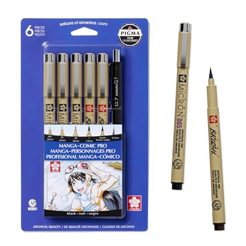 SAKURA 50201 6-Piece Pigma Manga Comic Pro Drawing Kit,Black