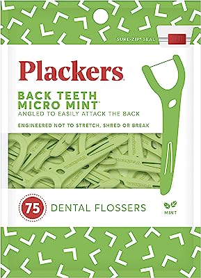 Plackers Back Teeth Micro Mint Dental Floss Picks, 75 Count
