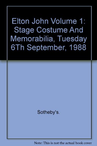 Elton John Volume 1: Stage Costume And Memorabilia, Tuesday 6Th September, 1988
