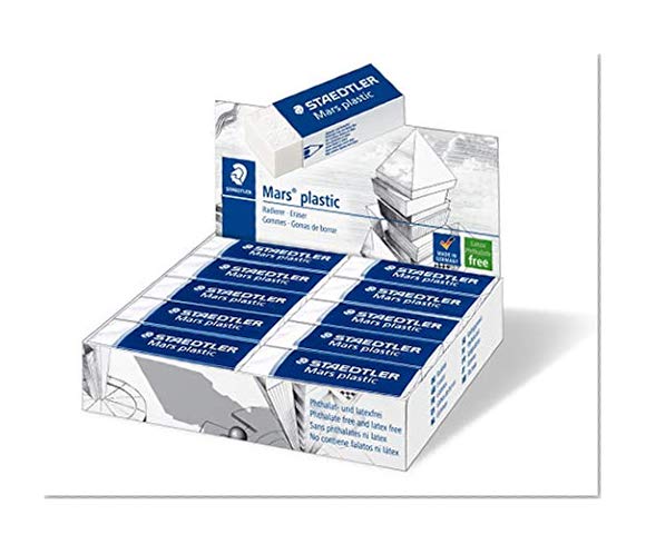 Staedtler Mars Plastic, Gommes plastiques blanches de très haute qualité, Boîte en carton avec 20 gommes sans phtalates ni latex, 526 50 VE