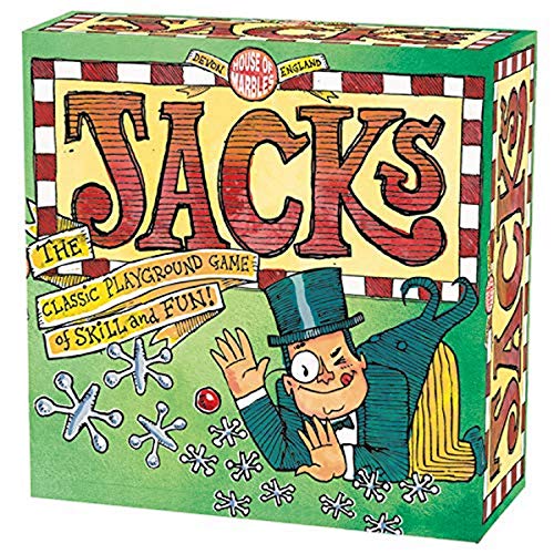 House of Marbles Premium Jacks Game – Traditional Family Playground Classic with Solid Metal Stars, Bouncy Ball & Cotton Storage Bag – Retro Educational Toy for Skill, Fun & Dexterity