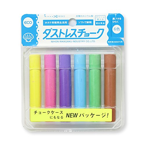 Rikagaku Assorted Colors Dustless Chalk, 6 Pieces (DCC-6-6C), red, Yellow, Blue, Green, Brown, Violet