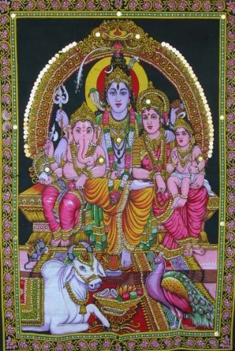 Krishna Mart India God Of Wisdom & Wealth Ganesh / Ganesha / Shiva Family Tapestry 30 X 43" India