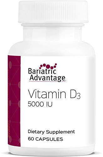 Bariatric Advantage Vitamin D3 5000 IU High Potency Vitamin D Supplement, Easy Swallow Capsule, Dry Water Soluble Formula Mixes Completely with Water - 60 Count