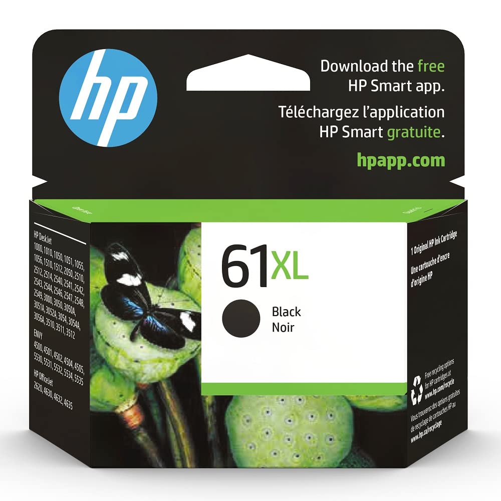 Book Cover HP 61XL Black High-yield Ink | Works with DeskJet 1000, 1010, 1050, 1510, 2050, 2510, 2540, 3000, 3050, 3510; ENVY 4500, 5530; OfficeJet 2620, 4630 Series | Eligible for Instant Ink | CH563WN