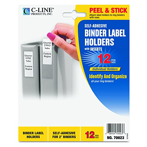 C-Line Self-Adhesive Binder Label Holders for 2" Ring Binders, 2-5/16"; x 3-1/16", 12 per Pack (70023)