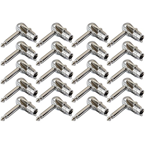 GLS Audio 1/4" Right Angle Plugs TS Mono Flat Low Profile Pancake Style for Speaker Cables, Patch Cables, Snakes - Male 1/4 Inch Phono 6.3mm Phone Plug Bulk - 20 PACK