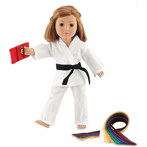 Book Cover Emily Rose 18 Inch Doll Karate Clothes & Accessories Taekwondo Martial Arts Gift Set - Includes All 9 Color Accessory Belts | Gift Boxed! | Compatible with 18