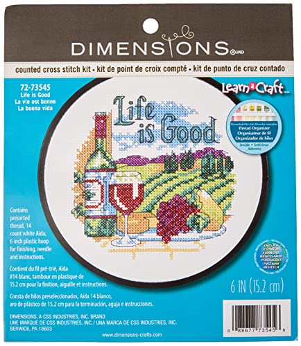 Dimensions 447525 Learn-A-Craft Life is Good Counted Cross Stitch Kit, 14ct, 6-Inch