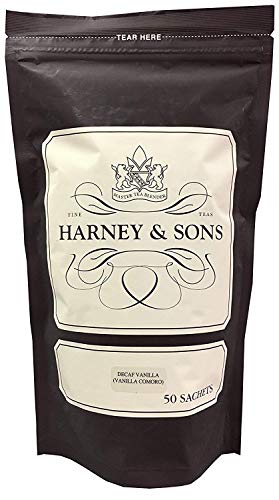 Harney & Sons Vanilla Comoro Tea - Decaffeinated and High Quality, Great Present Idea - Bag of 50 Sachets