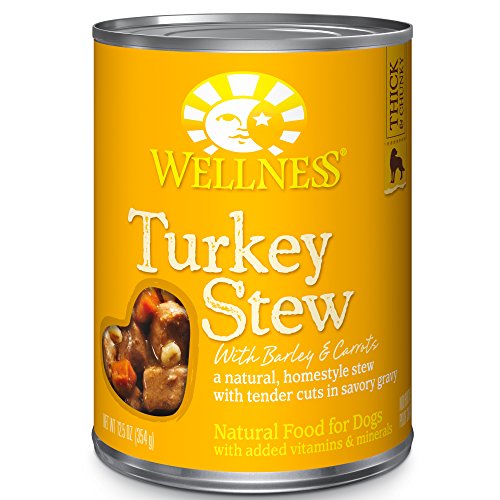 Wellness Thick & Chunky Natural Wet Canned Dog Food, Turkey Stew, 12.5-Ounce Can (Pack Of 12)