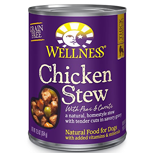 Book Cover Wellness Thick & Chunky Wet Dog Food with Grains, Chicken Stew with Peas & Carrots, 12.5 Ounce Can (Pack of 12)