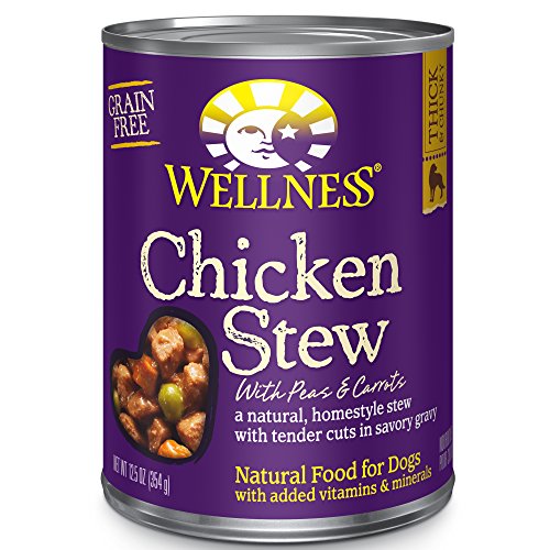 Wellness Thick & Chunky Wet Dog Food with Grains, Chicken Stew with Peas & Carrots, 12.5 Ounce Can (Pack of 12)