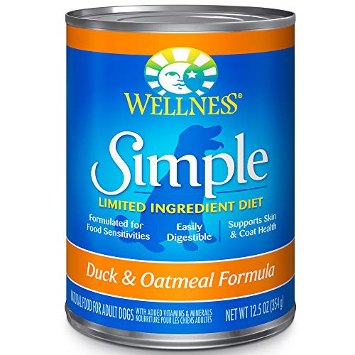 Wellness Simple Natural Wet Canned Limited Ingredient Dog Food, Duck & Oatmeal, 12.5-Ounce Can (Pack of 12)
