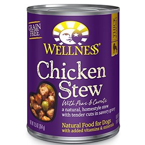 Wellness Thick & Chunky Wet Dog Food with Grains, Chicken Stew with Peas & Carrots, 12.5 Ounce Can (Pack of 12)