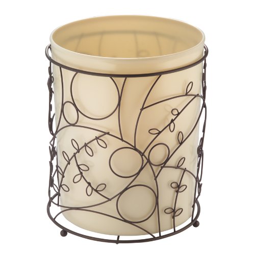 Book Cover iDesign Twigz Metal Wire and Plastic Wastebasket Trash Can Garbage Can for Bathroom, Bedroom, Home Office, Kitchen, Patio, Dorm, College, Vanilla Tan and Bronze