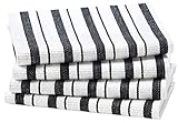 COTTON CRAFT Oversized Kitchen Towels - 4 Pack 100% Cotton Basketweave Tea Dish Towels - Absorbent Reusable Low Lint Quick Dry - Cooking Drying Restaurant Bar Cleaning Cloth Napkin -20x30 Black Stripe