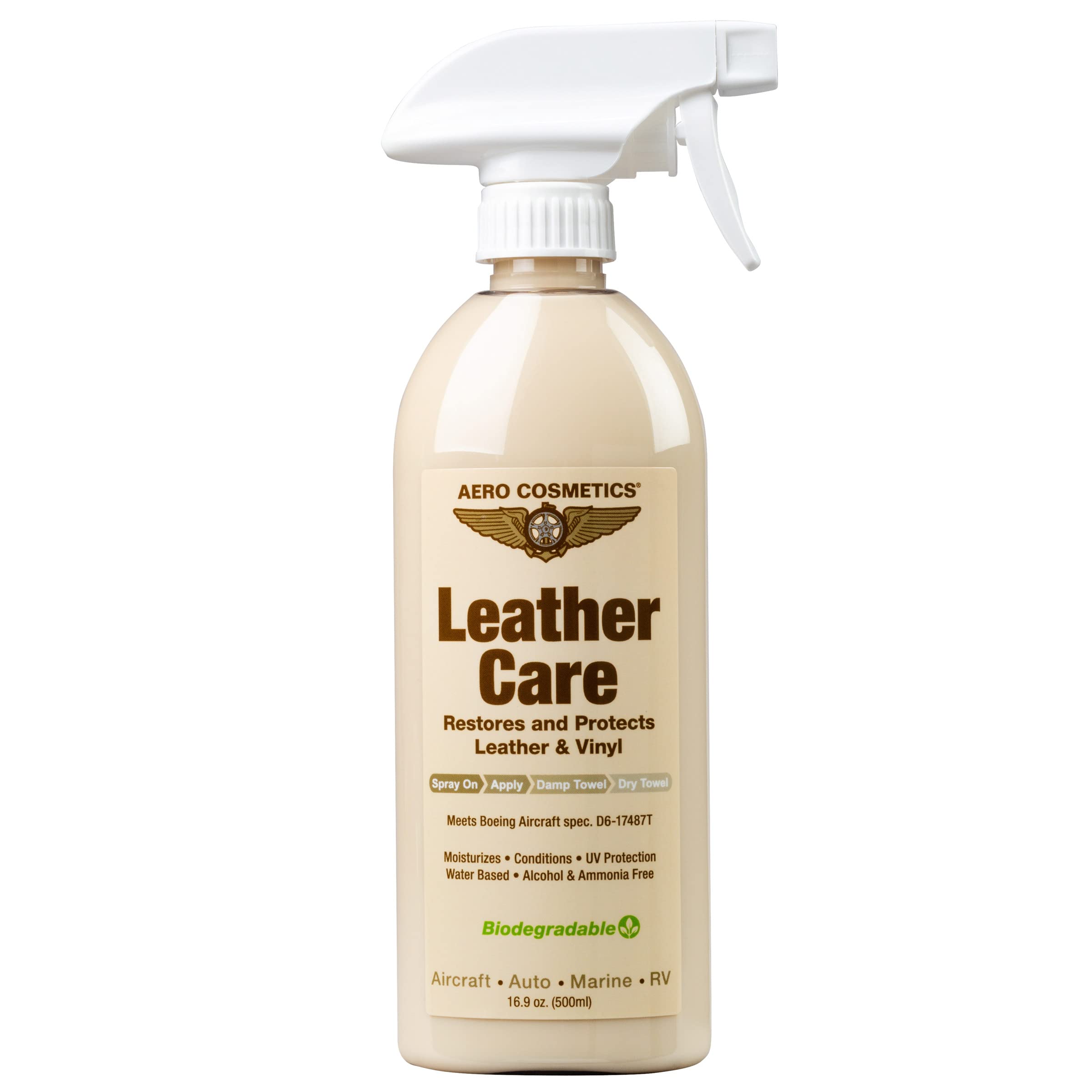 Leather Care, Conditioner, UV Protectant, Aircraft Grade Leather Care, Better Than Automotive Products. Excellent for Furniture, Car Seats, & RV 's, Does not Leave Dirt attracting Residue. 16oz 16 Ounces