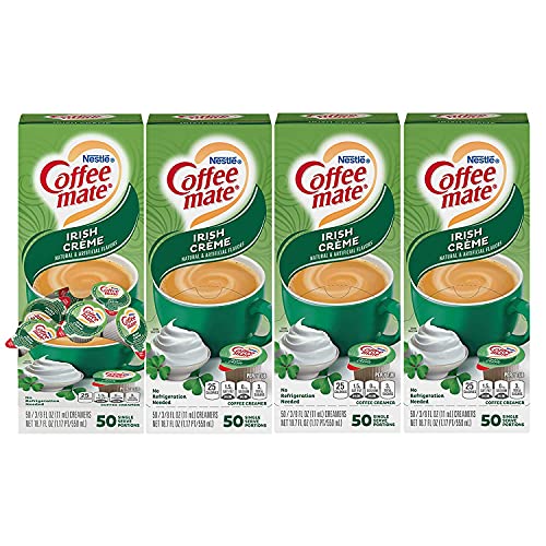 Nestle Coffee mate Coffee Creamer, Irish Creme, Liquid Creamer Singles, Non Dairy, No Refrigeration, Box of 50 Singles (Pack of 4)