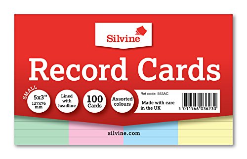 Silvine Pack de 100 fiches lignées Couleurs assorties 127 x 77 cm