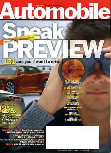 Automobile June 2010 Lamborghini Jota, Porsche 4-Door Convertible, Camaro Z28 and Convertible, Mid-Engine Volkswagen Roadster, Front-Wheel-Drive BMWs, Ferrari Enzo Successor, Cadillac 3-Series Fighter, 5.0 Mustang, Audi RS5 Coupe