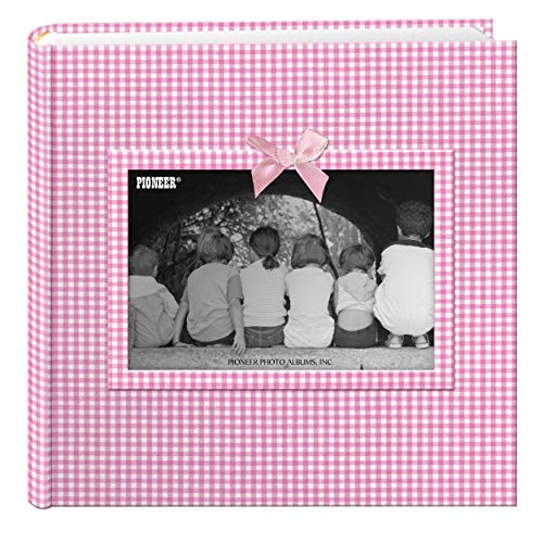 Book Cover Pioneer Photo Albums 200-Pocket Gingham Fabric Frame Cover Photo Album for 4 by 6-Inch Prints, Pink