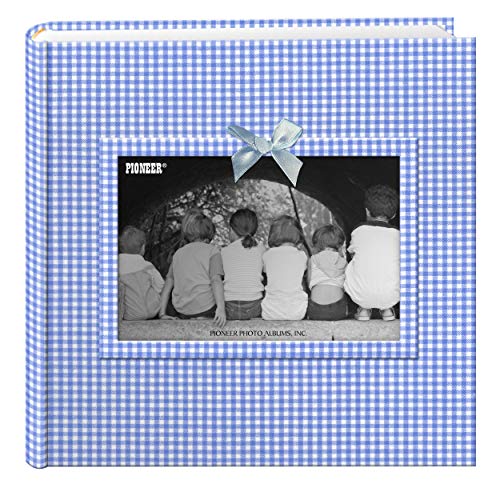 Book Cover Pioneer Photo Albums 200-Pocket Gingham Fabric Frame Cover Photo Album for 4 by 6-Inch Prints, Blue