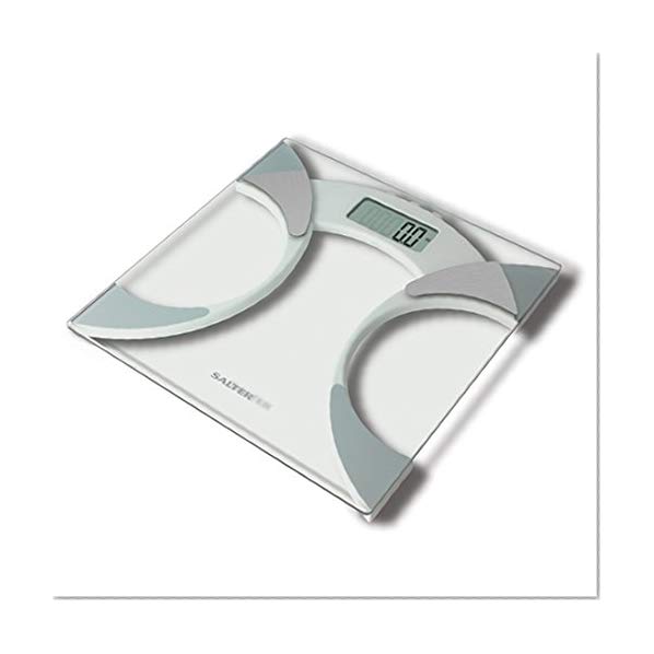 Balances de salle de bains avec analyseur Salter Ultra Slim, poids Eau, matière grasse, design élancé de 25 mm, verre robuste de 6 mm avec pieds pour tapis, numérique facile à lire - Verre
