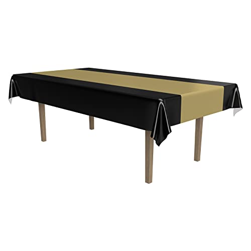 Beistle Black and Gold Plastic Tablecover