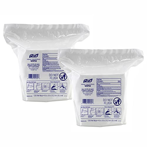 PURELL Hand Sanitizing Wipes, Alcohol Free Formula, 1200 Count Wipes Refill for PURELL High Capacity Wall and Floor Stand Wipes Dispenser (Pack of 2) - 9118-02