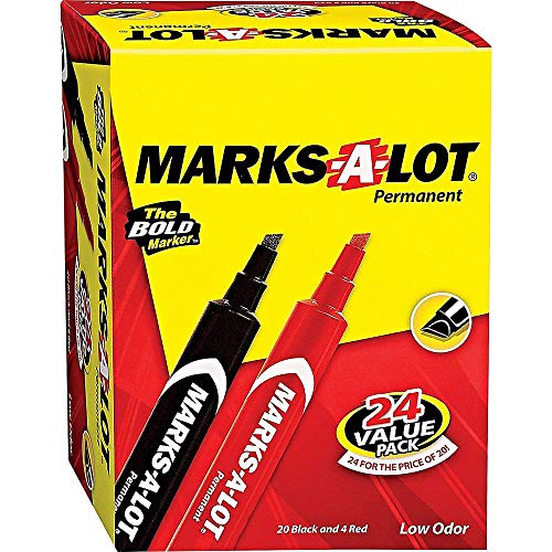AVERY Marks-A-Lot Permanent Markers, Large Desk-Style Size, Chisel Tip, Water and Wear Resistant, 24 Assorted Markers (24800) (98088)