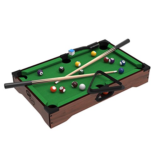 Book Cover Mini Tabletop Pool Set- Billiards Game Includes Game Balls, Sticks, Chalk, Brush and Triangle-Portable and Fun for the Whole Family by Hey! Play!