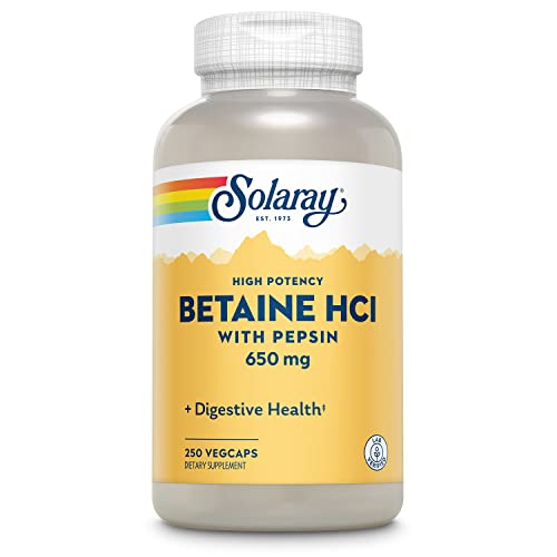 Book Cover SOLARAY High Potency Betaine HCL with Pepsin 650 mg | Hydrochloric Acid Formula for Healthy Digestion Support | Lab Verified | 250 VegCaps
