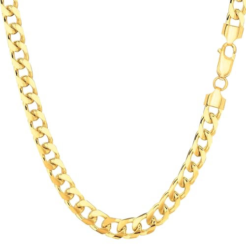 Jewelry Affairs 14k Yellow Real Gold Miami Cuban Link Chain Necklace, Width 5mm, 24"