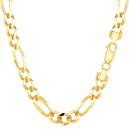 Jewelry Affairs 14k Yellow Real Solid Gold Figaro Chain Necklace, 6.0mm, 30"