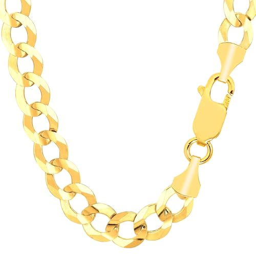 Jewelry Affairs 14k Yellow Real Gold Comfort Curb Chain Necklace, 10.0mm, 24"