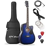 Jameson Guitars Full Size Thinline Acoustic Electric Guitar with Free Gig Bag Case & Picks Blue Right Handed