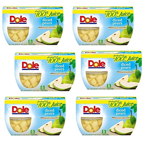 Dole Fruit Bowls, Pears Diced in 100% Fruit Juice, 4 Count, 4 Ounce Cups (Pack of 6) - 24 Total Bowls