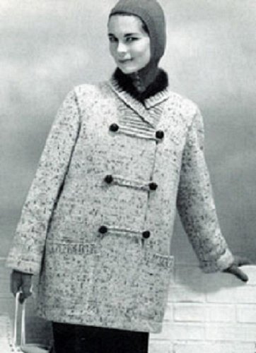 Women's Silk Tweed Knitted Coat with Angora Collar & Cuffs - A Vintage 1958 Knitting Pattern - Kindle Ebook Download (digital book, jacket, ladies, winter, rabbit)