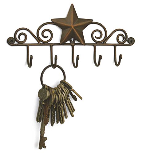 Book Cover Star Key Rack Exclusive Key Holder Wall Organizer - Aged Copper Rustic Western American Decor
