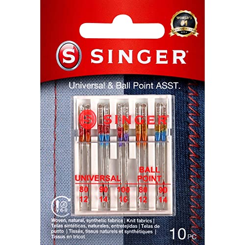 Book Cover SINGER 04800 Universal Regular Point and Ball Point Sewing Machine Needle, Assorted Sizes, 8-Count