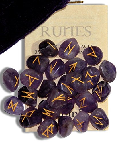 Book Cover Amethyst Gemstone Runes with Engraved Lettering and Pouch