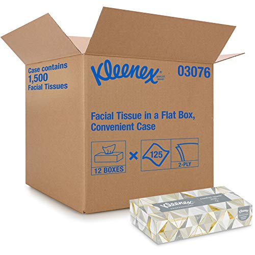 Book Cover Kleenex Professional Facial Tissue for Business (03076), Flat Tissue Boxes, 12 Boxes / Convenience Case, 125 Tissues / Box