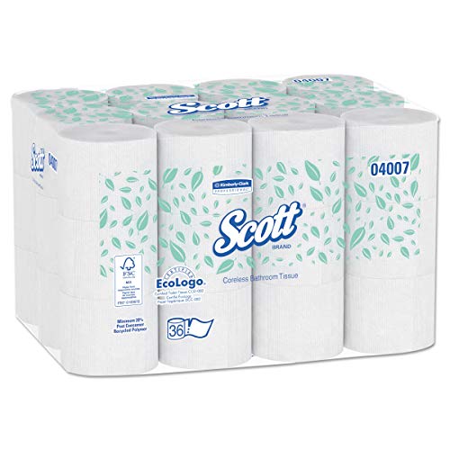 Scott Essential Coreless Toilet Paper (04007), 2-PLY Standard Rolls, 36 Rolls / Case, 1,000 Sheets / Roll, 36,000 Sheets / Case
