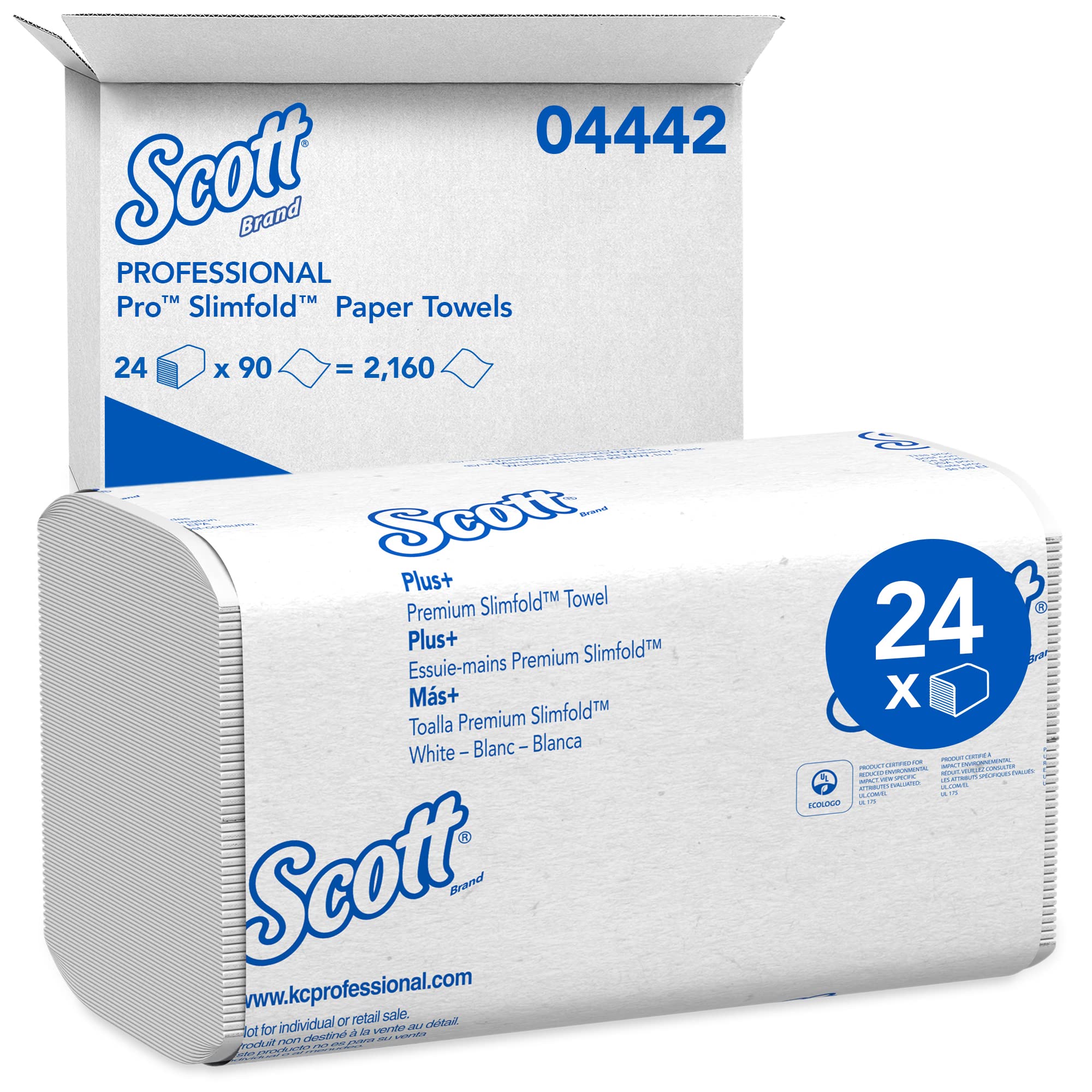 Scott Control Hand Towels Slimfold (04442) with Fast-Drying Absorbency Pockets, White, 90 Towels / Clip, 24 Packs / Case, 90 Count (Pack of 24)