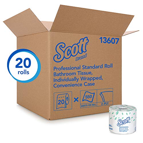 Book Cover Scott Essential Professional Bulk Toilet Paper for Business (13607), Individually Wrapped Standard Rolls, 2-PLY, White, 20 Rolls / Convenience Case, 550 Sheets / Roll
