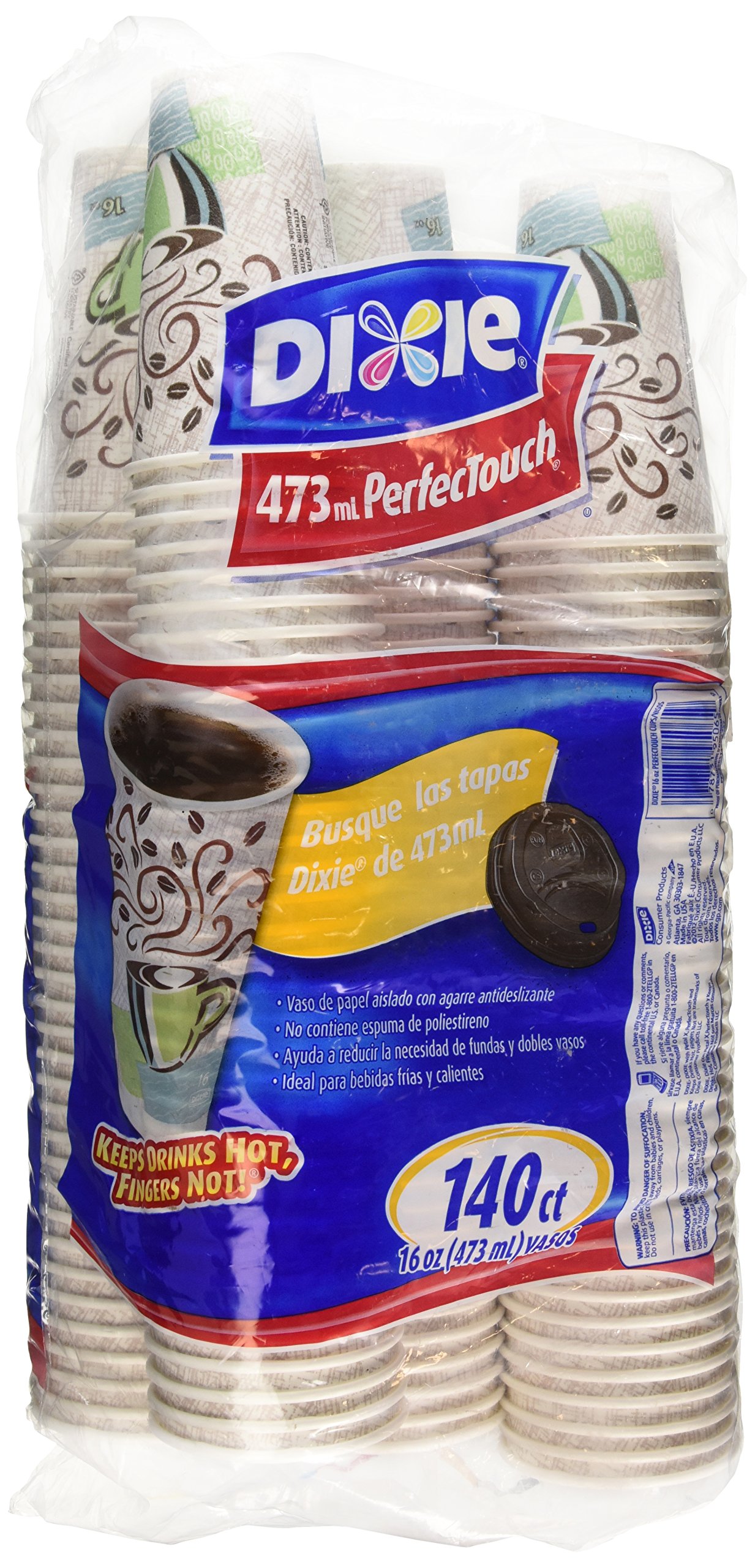 Dixie Perfectouch Insulated Paper Hot Cup, Coffee Haze Design, 140 Count